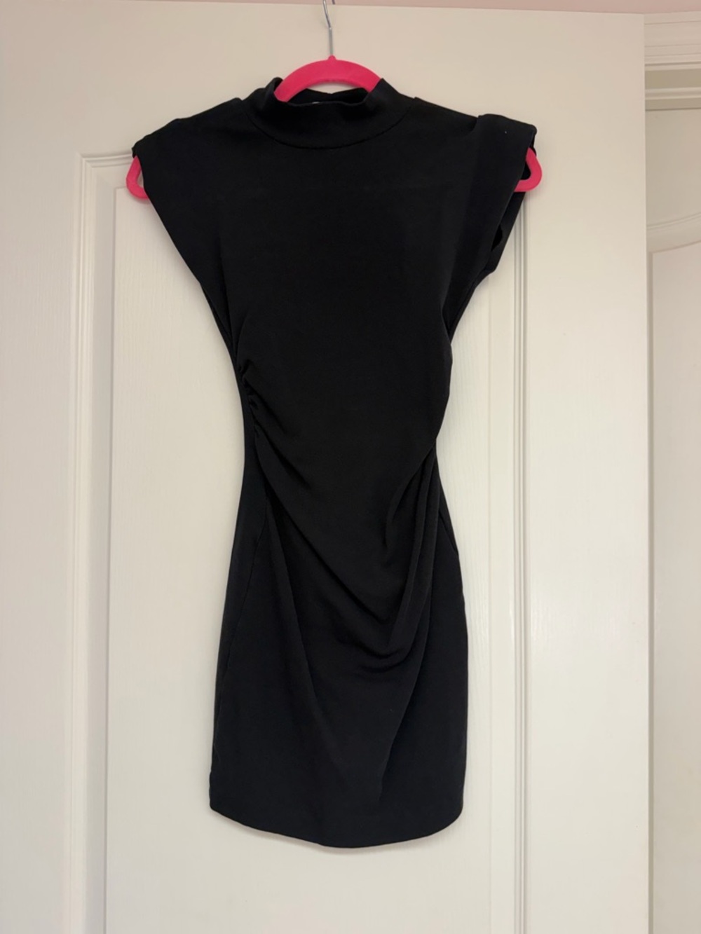 Black Sleeveless Draped Mock Neck Dress